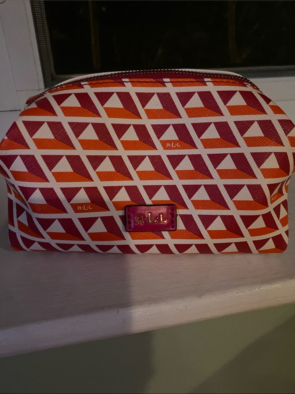 Ralph Lauren Orange & Pink Geometric Cosmetic Pouch